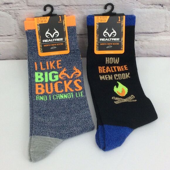 Real Tree Men's Graphic Crew Socks Size 10-13 Multicolored 2 Pair Hunting Casual - Picture 1 of 6